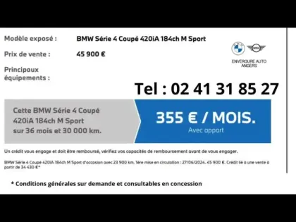 Photo 15 BMW Serie 4 Série 4 Coupé 420iA 184ch M Sport