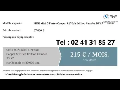 Photo 15 Mini Mini  5 Portes Cooper S 178ch Edition Camden BVA7