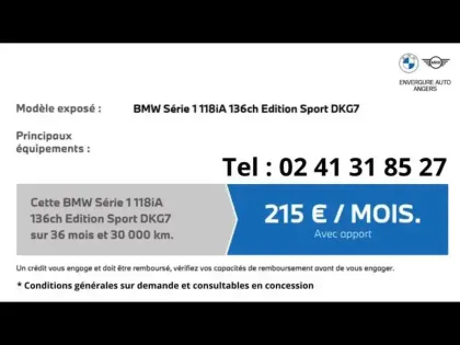 Photo 15 BMW Serie 1 Série 1 118iA 136ch Edition Sport DKG7